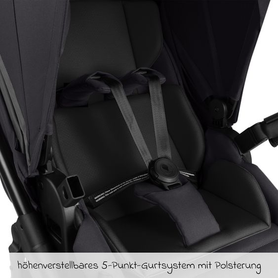 ABC Design Kombi-Kinderwagen Salsa 5 Run - inkl. Babywanne, Sportsitz, Wickeltasche, Regenschutz, Becherhalter & Sonnenschirm - Pure - Coal