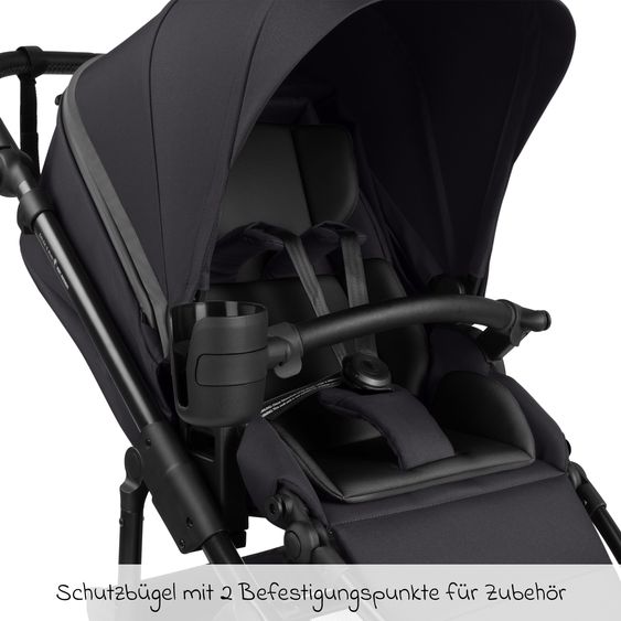 ABC Design Kombi-Kinderwagen Salsa 5 Run - inkl. Babywanne, Sportsitz, Wickeltasche, Regenschutz, Becherhalter & Sonnenschirm - Pure - Coal