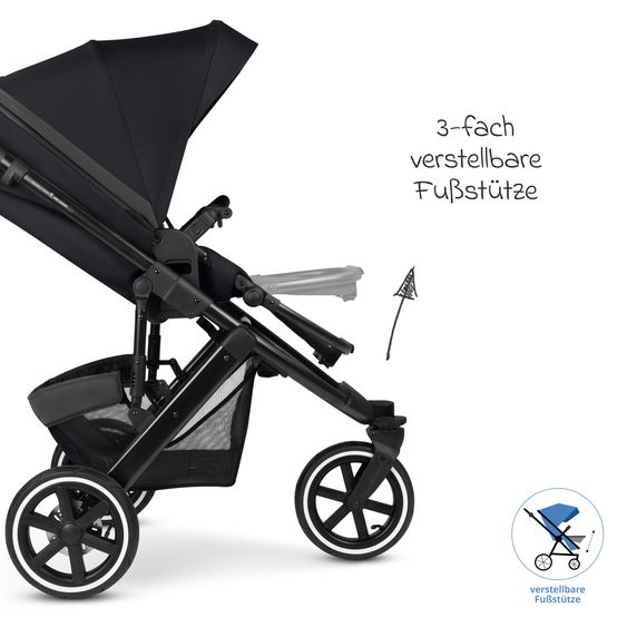 ABC Design Kombi-Kinderwagen Salsa 5 Run - inkl. Babywanne, Sportsitz, Wickeltasche, Regenschutz, Becherhalter & Sonnenschirm - Pure - Coal