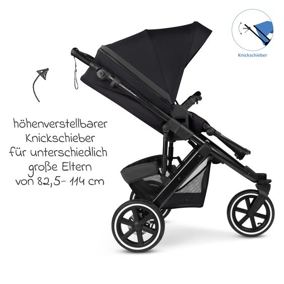 ABC Design Kombi-Kinderwagen Salsa 5 Run - inkl. Babywanne, Sportsitz, Wickeltasche, Regenschutz, Becherhalter & Sonnenschirm - Pure - Coal