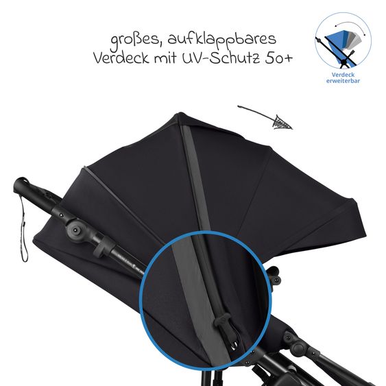 ABC Design Kombi-Kinderwagen Salsa 5 Run - inkl. Babywanne, Sportsitz, Wickeltasche, Regenschutz, Becherhalter & Sonnenschirm - Pure - Coal