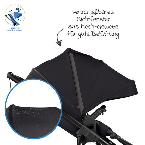 ABC Design Kombi-Kinderwagen Salsa 5 Run - inkl. Babywanne, Sportsitz, Wickeltasche, Regenschutz, Becherhalter & Sonnenschirm - Pure - Coal