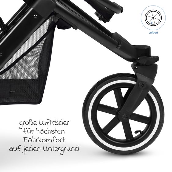 ABC Design Kombi-Kinderwagen Salsa 5 Run - inkl. Babywanne, Sportsitz, Wickeltasche, Regenschutz, Becherhalter & Sonnenschirm - Pure - Coal