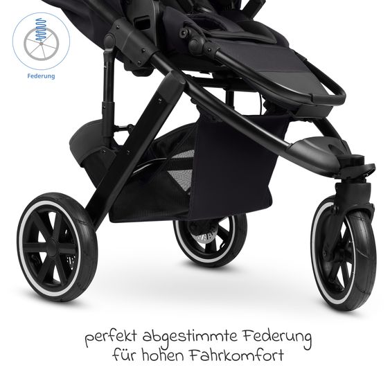 ABC Design Kombi-Kinderwagen Salsa 5 Run - inkl. Babywanne, Sportsitz, Wickeltasche, Regenschutz, Becherhalter & Sonnenschirm - Pure - Coal