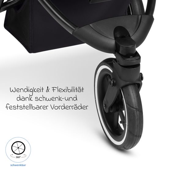ABC Design Kombi-Kinderwagen Salsa 5 Run - inkl. Babywanne, Sportsitz, Wickeltasche, Regenschutz, Becherhalter & Sonnenschirm - Pure - Coal