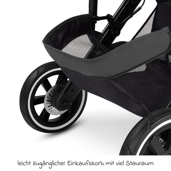ABC Design Kombi-Kinderwagen Salsa 5 Run - inkl. Babywanne, Sportsitz, Wickeltasche, Regenschutz, Becherhalter & Sonnenschirm - Pure - Coal