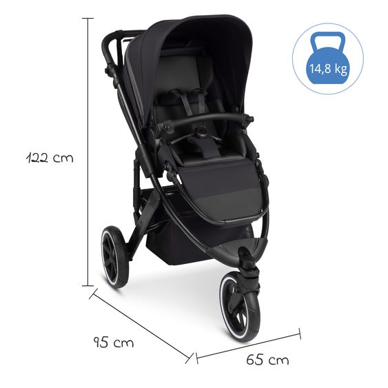 ABC Design Kombi-Kinderwagen Salsa 5 Run - inkl. Babywanne, Sportsitz, Wickeltasche, Regenschutz, Becherhalter & Sonnenschirm - Pure - Coal