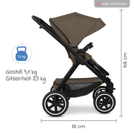 ABC Design Passeggino Samba 2 con navicella e seggiolino sportivo e pacchetto accessori XXL - Marrone scuro