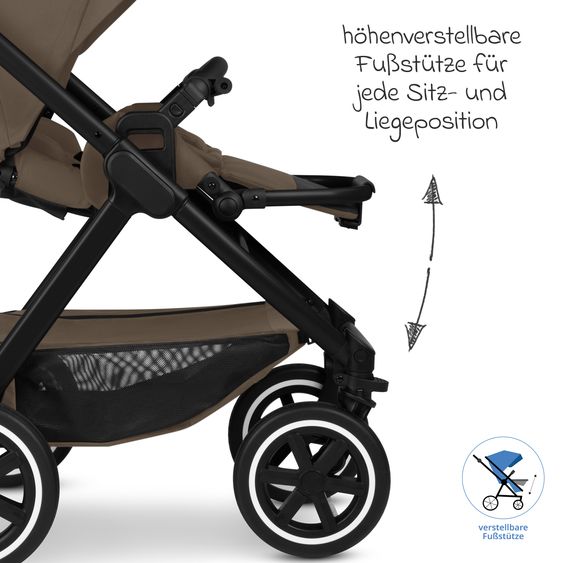 ABC Design Kombi-Kinderwagen Samba 2 inkl. Babywanne & Sportsitz mit XXL-Zubehörpaket - Dark Beige