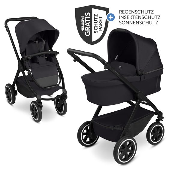 ABC Design Passeggino Samba 2 con navicella e seggiolino sportivo e pacchetto accessori XXL - Pure - Coal