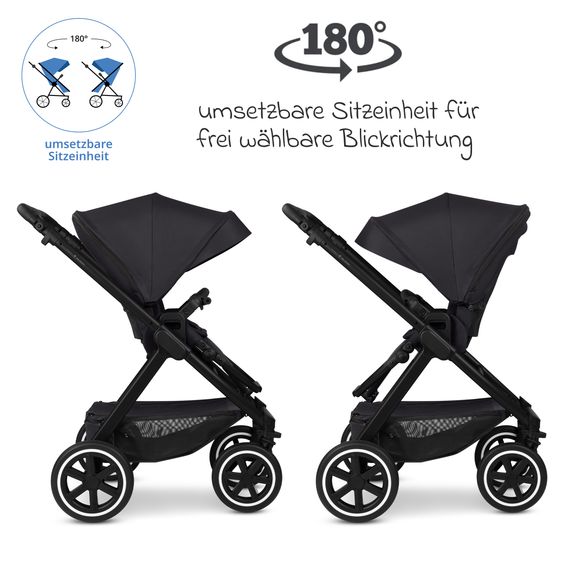 ABC Design Kombi-Kinderwagen Samba 2 inkl. Babywanne & Sportsitz mit XXL-Zubehörpaket - Pure - Coal