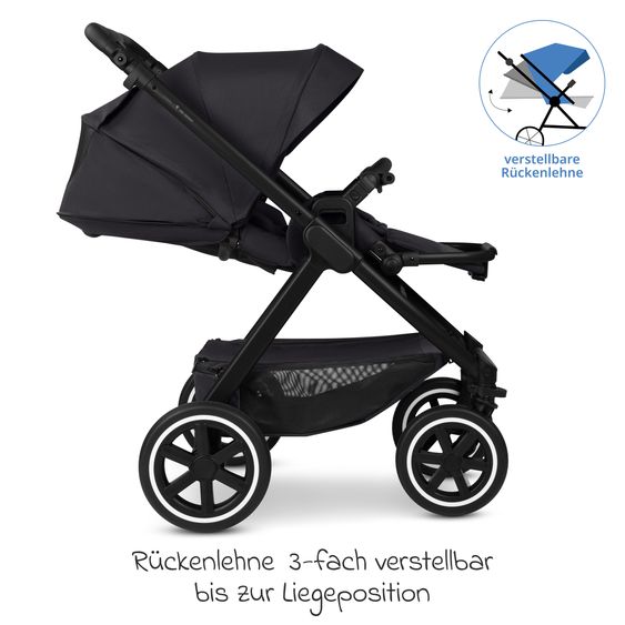 ABC Design Passeggino Samba 2 con navicella e seggiolino sportivo e pacchetto accessori XXL - Pure - Coal