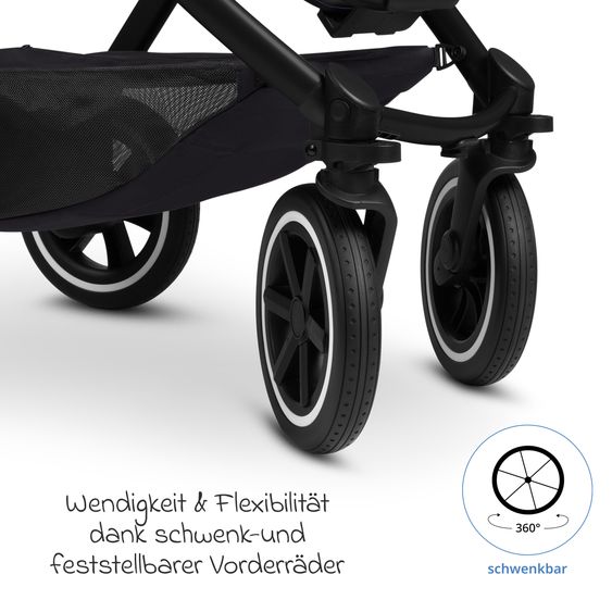 ABC Design Kombi-Kinderwagen Samba 2 inkl. Babywanne & Sportsitz mit XXL-Zubehörpaket - Pure - Coal