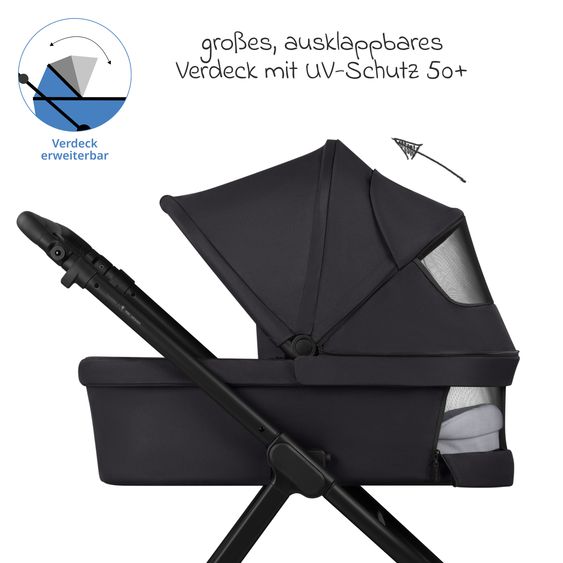 ABC Design Kombi-Kinderwagen Samba 2 inkl. Babywanne & Sportsitz mit XXL-Zubehörpaket - Pure - Coal