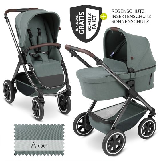 ABC Design Kombi-Kinderwagen Samba - inkl. Babywanne & Sportsitz mit XXL Zubehörpaket - Aloe