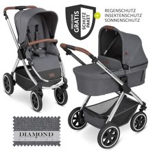 Kombi-Kinderwagen Samba - inkl. Babywanne & Sportsitz mit XXL Zubehörpaket - Diamond Edition - Asphalt