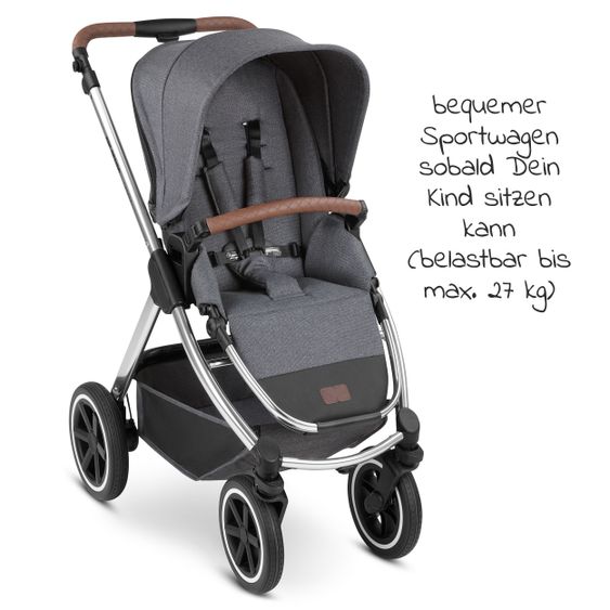 ABC Design Kombi-Kinderwagen Samba - inkl. Babywanne & Sportsitz mit XXL Zubehörpaket - Diamond Edition - Asphalt