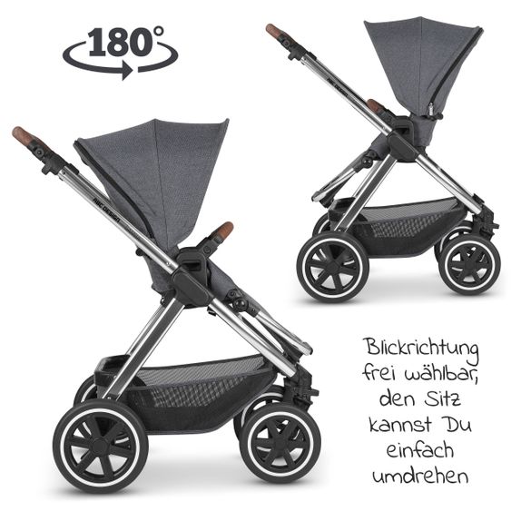 ABC Design Kombi-Kinderwagen Samba - inkl. Babywanne & Sportsitz mit XXL Zubehörpaket - Diamond Edition - Asphalt