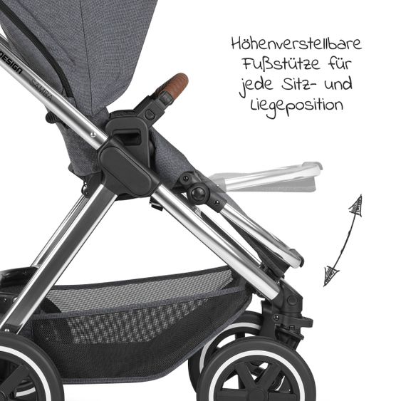 ABC Design Kombi-Kinderwagen Samba - inkl. Babywanne & Sportsitz mit XXL Zubehörpaket - Diamond Edition - Asphalt