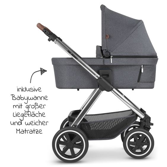 ABC Design Kombi-Kinderwagen Samba - inkl. Babywanne & Sportsitz mit XXL Zubehörpaket - Diamond Edition - Asphalt