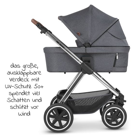 ABC Design Kombi-Kinderwagen Samba - inkl. Babywanne & Sportsitz mit XXL Zubehörpaket - Diamond Edition - Asphalt