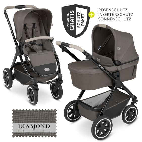 ABC Design Kombi-Kinderwagen Samba - inkl. Babywanne & Sportsitz mit XXL Zubehörpaket - Diamond Edition - Herb