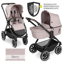 Samba baby carriage - incl. carrycot & sports seat with XXL accessory pack - Pure Edition - Berry