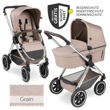 Kombi-Kinderwagen Samba - inkl. Babywanne & Sportsitz mit XXL Zubehörpaket - Pure Edition - Grain