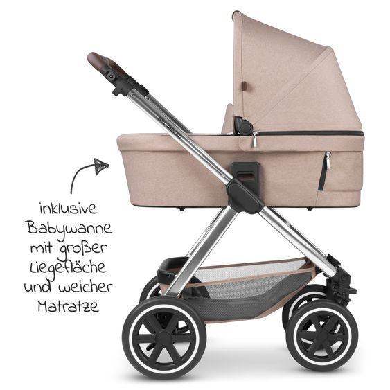 ABC Design Kombi-Kinderwagen Samba - inkl. Babywanne & Sportsitz mit XXL Zubehörpaket - Pure Edition - Grain