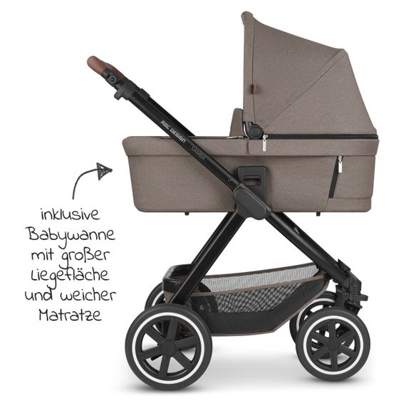 ABC Design Kombi-Kinderwagen Samba - inkl. Babywanne & Sportsitz mit XXL Zubehörpaket - Pure Edition - Nature