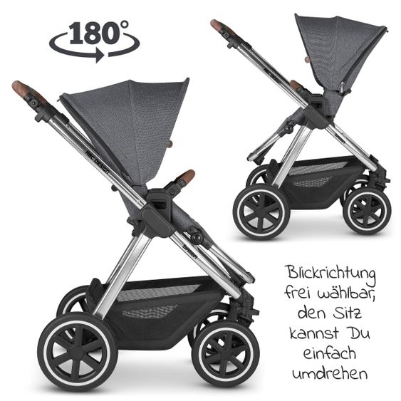 ABC Design Kombi-Kinderwagen Samba - inkl. Babywanne, Sportsitz und XXL Zubehör-Paket - Diamond Edition - Asphalt