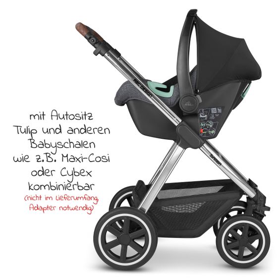 ABC Design Kombi-Kinderwagen Samba - inkl. Babywanne, Sportsitz und XXL Zubehör-Paket - Diamond Edition - Asphalt