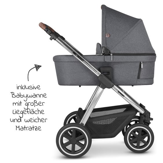 ABC Design Kombi-Kinderwagen Samba - inkl. Babywanne, Sportsitz und XXL Zubehör-Paket - Diamond Edition - Asphalt