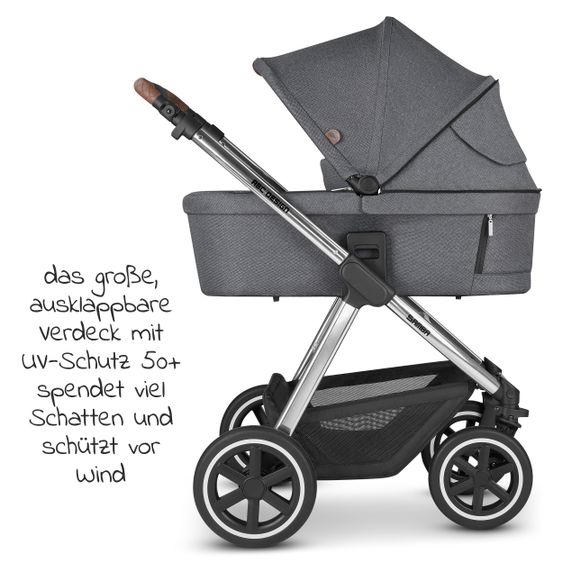 ABC Design Kombi-Kinderwagen Samba - inkl. Babywanne, Sportsitz und XXL Zubehör-Paket - Diamond Edition - Asphalt