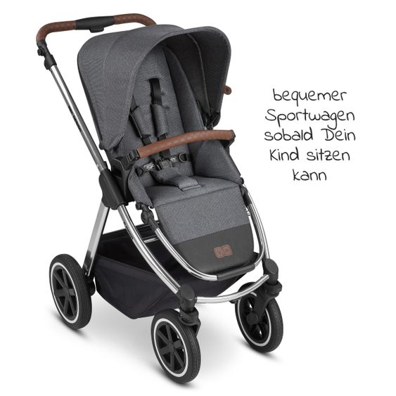 ABC Design Kombi-Kinderwagen Samba - inkl. Babywanne, Sportsitz und XXL Zubehör-Paket - Diamond Edition - Asphalt