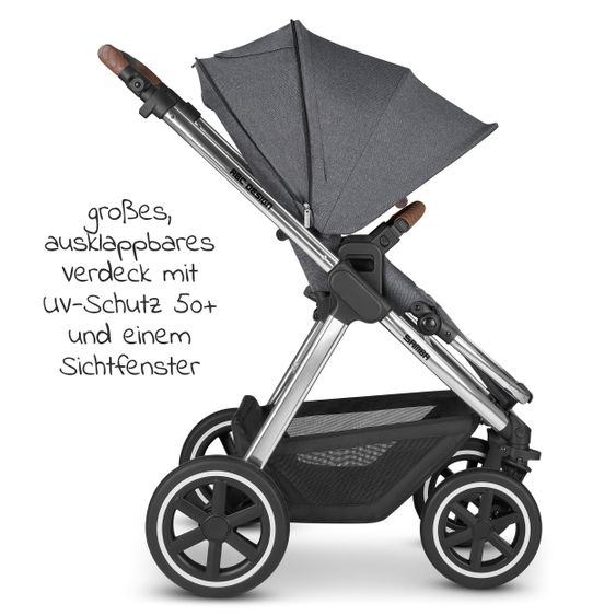 ABC Design Kombi-Kinderwagen Samba - inkl. Babywanne, Sportsitz und XXL Zubehör-Paket - Diamond Edition - Asphalt