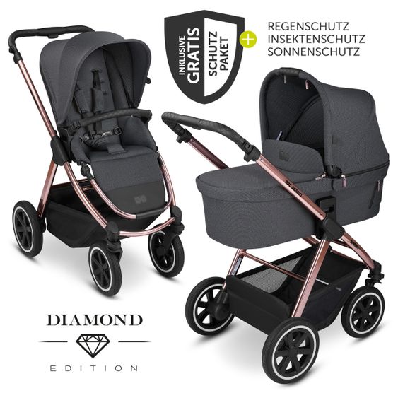 ABC Design Kombi-Kinderwagen Samba - inkl. Babywanne, Sportsitz und XXL Zubehör-Paket - Diamond Edition - Bubble