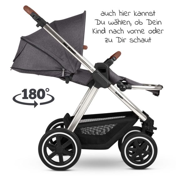 ABC Design Kombi-Kinderwagen Samba - inkl. Babywanne, Sportsitz & XXL Zubehörpaket - Diamond Edition - Asphalt