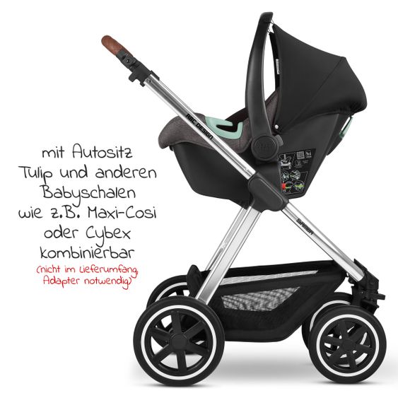 ABC Design Kombi-Kinderwagen Samba - inkl. Babywanne, Sportsitz & XXL Zubehörpaket - Diamond Edition - Asphalt