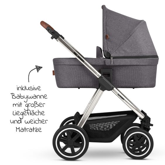 ABC Design Kombi-Kinderwagen Samba - inkl. Babywanne, Sportsitz & XXL Zubehörpaket - Diamond Edition - Asphalt