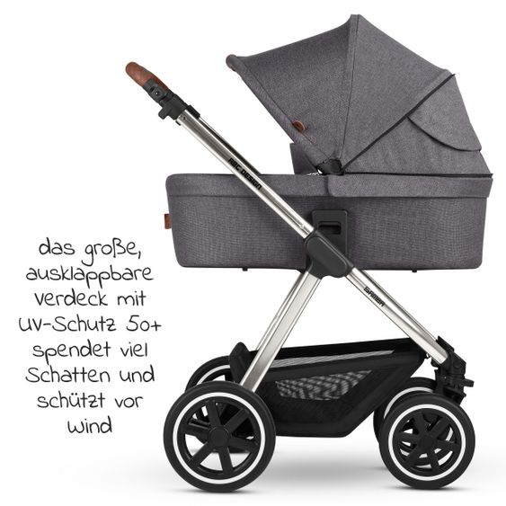 ABC Design Kombi-Kinderwagen Samba - inkl. Babywanne, Sportsitz & XXL Zubehörpaket - Diamond Edition - Asphalt