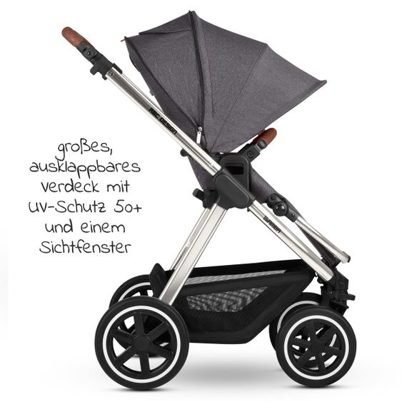 ABC Design Kombi-Kinderwagen Samba - inkl. Babywanne, Sportsitz & XXL Zubehörpaket - Diamond Edition - Asphalt