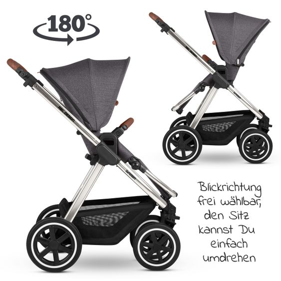 ABC Design Kombi-Kinderwagen Samba - inkl. Babywanne, Sportsitz & XXL Zubehörpaket - Diamond Edition - Asphalt