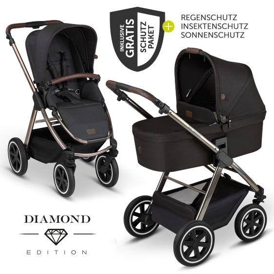 ABC Design Kombi-Kinderwagen Samba - inkl. Babywanne, Sportsitz & XXL Zubehörpaket - Diamond Edition - Dolphin