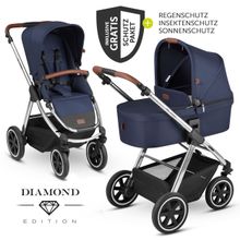 Kombi-Kinderwagen Samba - inkl. Babywanne, Sportsitz & XXL Zubehörpaket - Diamond Edition - Navy