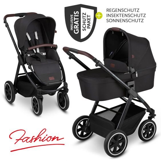 ABC Design Kombi-Kinderwagen Samba - inkl. Babywanne, Sportsitz & XXL Zubehörpaket - Fashion Edition - Midnight