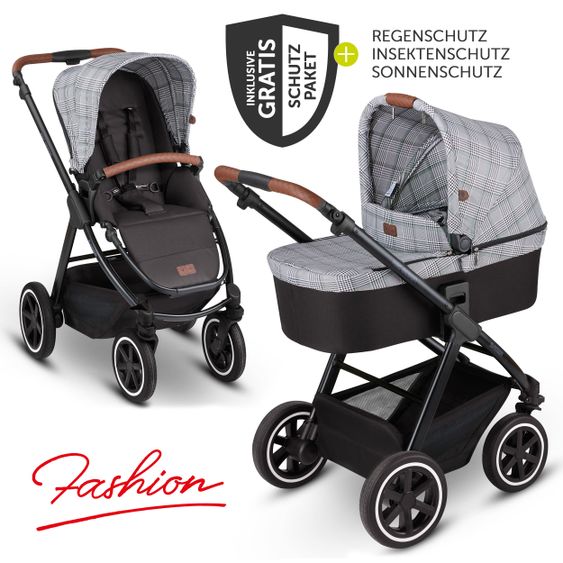 ABC Design Kombi-Kinderwagen Samba - inkl. Babywanne, Sportsitz & XXL Zubehörpaket - Fashion Edition - Smaragd