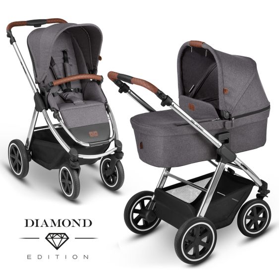 ABC Design Kombi-Kinderwagen Samba - inkl. Babywanne und Sportsitz - Diamond Edition - Asphalt
