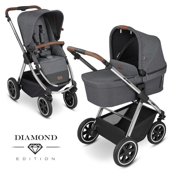 ABC Design Kombi-Kinderwagen Samba - inkl. Babywanne und Sportsitz - Diamond Edition - Asphalt
