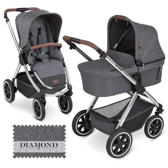 ABC Design Kombi-Kinderwagen Samba - inkl. Babywanne und Sportsitz - Diamond Edition - Asphalt